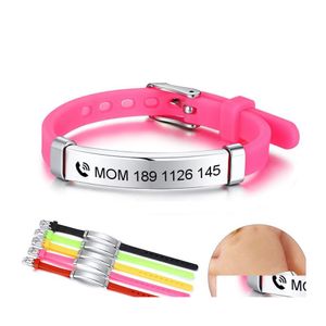 Bangle Anpassa barn baby id -armband mjuk sile rostfritt st￥l roder flickor pojkar personligt n￶dtelefonnamn droppleverans j dhwxd