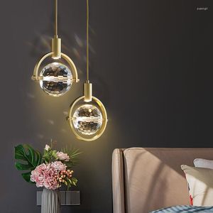 Pendant Lamps High-end All-copper Light Luxury Small Chandelier Nordic Modern Minimalist Crystal Ball Background Wall Corridor Ceiling Lamp