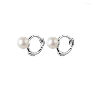 Hoop Earrings Small 10mm Authentic Real 925 Sterling Silver Freshwater Pearl Round Ear-bone Huggie C-G7363