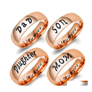Band ringar familj pappa son mamma dotter graverad uttryck k￤rlek minnes present ring rostfritt st￥l smycken kvinnor och man sl￤pp leverera dhdfu