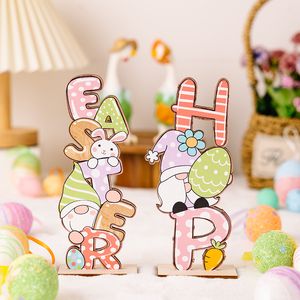 Nuova decorazione pasquale Articoli per feste Pasqua alfabeto in legno ornamenti ornamenti nani colorati uova di coniglio
