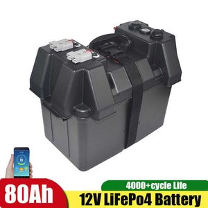 Multifunktionellt batteri 12V 80AH LIFEPO4 PORTABLE utomhus Självkörande Travel Kraftförsörjningsfordon Båt USB Vehicle Car Charger