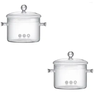 Schalen 2 Stcs Sauce Pan Clear Glass Cooking Pot Suppe Sofort Nudel Schüssel Haushaltsansatzpot