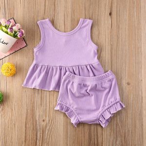 Clothing Sets Pcs Summer New Baby Girls Clothes Breathable Flouncing Outfits Suit Toddlers Casual Solid Sleeveless Top Shorts Set