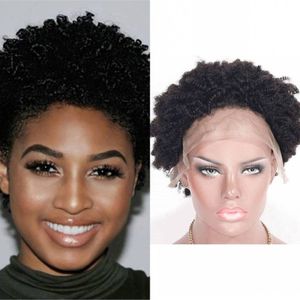 Human Hair Lace Front Wig Kinky Curly Brazilian Remy Hair Short Wigs 130% Density Natural Color
