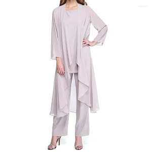 Pantaloni da donna Set da 3 pezzi per la madre della sposa Top Cardigan da festa Pantalone da lavoro Elegante chiffon formale Taglie forti Per il matrimonio