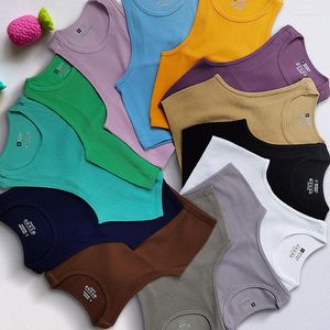 Camisoles Tanks Tanques femininas Tampas de cor sólida com nervuras de cores de cor de lixo básico Mulheres safadas e sem mangas Sports Sports Sports Sports Sleeping