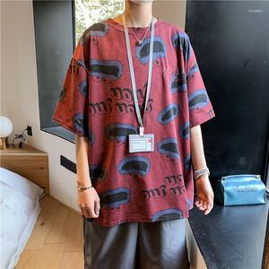 Herr t-skjortor sommar 2023 kpop söt tecknad tryck kort nyhet pullover harajuku handmålade kawaii mönster kläder retro mode