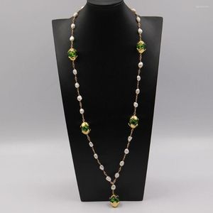 Hänge halsband guaiguai smycken naturlig vit barock keshi pärlgrön murano glas radband kedja lång halsband handgjorda för kvinnor