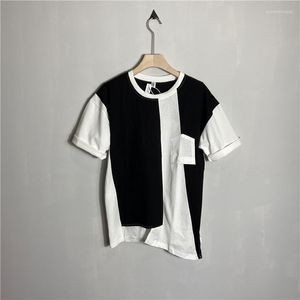 Men's T Shirts 2023 Summer Tide Original Design Irregular Contrast Stitching Split Round Neck Short Sleeve T-shirt Loose