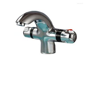 Banyo lavabo muslukları ve soğuk sıcaklık kontrol musluğu termostatik karıştırma valfi çift sap havzası