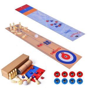 Outdoor-Spiele, Aktivitäten, tragbares 3-in-1-Tisch-Shuffleboard-Curling-Spiel und Bowling-Set, Familienspiele für Kinder und Erwachsene, Indoor-Outdoor-Brettspiel 230213