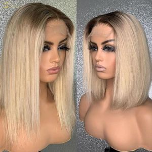 Ombre 613 Blonde 13x4 кружевные парики с передним человеческими волосами подчеркивают предварительно высаженное HD прозрачное закрытие 4x4 для чернокожих женщин невидимыми