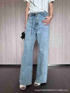 Jeans da donna firmati usura catena hardware pantaloni jeans lavati a gamba larga sottile tubo dritto vita alta Q4ZF