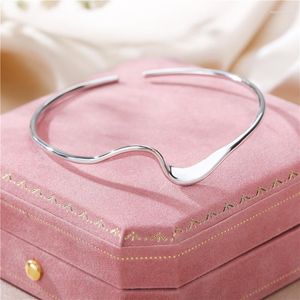 Pulseira pura prata/ dourada de punho de manguito para mulheres pulseira de pulseira de curva aberta femme