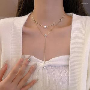 Choker Multilayer Pearl Necklace For Women Pendant Chain Fashion Long Tassel Jewelry Boho Tillbehör