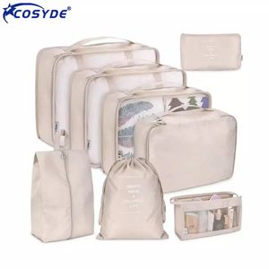 Bag delar Tillbehör 8st/Set Travel Clothes Classification Storage Bag for Packing Cube Shoe Underwear toalettartiklar Organiser Pouch Travel Accessories 230214