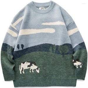 Men's Sweaters 2023 Spring Men Cows Vintage Warm Daily Knitwear Pullover Male Korean Fashions O-Neck Sweater Women Casual Harajuku Clothes