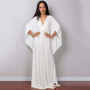 Lässige Kleider Griechische Göttin Reinweißes langes Kleid Atemberaubendes einfarbiges schwarzes Kaftan-Maxikleid mit hoher Taille und Fledermausärmeln für elegante Frauen 230214