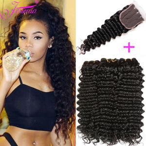 Hair pieces Deepwave Bundles And Frontal Grade 12A Virgin Unprocessed Peruvian Human With Clre HD Lace 230214