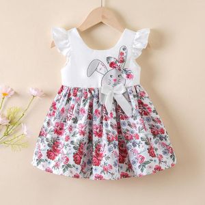 Flickaklänningar småbarn baby ärmlös prinsessa klänning tecknad blomma kaniner skriver barnflickor påsk påsk