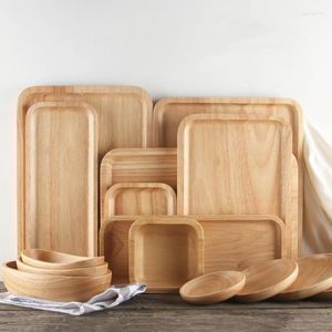 Plates Retro Japanese Tableware Salad Bowl Household Oak Solid Wood Tray Simple Tea Barbecue Cake Wholesale