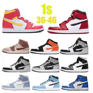 Men Dames Casual schoenen Jumping High Top Flat Sneakers Running Cowboy 1S Court Leather Classic Fashion Designer Black Red Commemorative Basketball Shoes 36-46