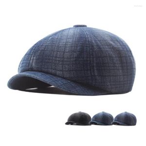 Berety jesień/zimowy sztuka ośmiokątny kapelusz vintage brytyjskie sboy męskie beret w paski dżinsowej dżinsowej malarza tata kierowca