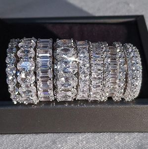 Сверкающие роскошные украшения 925 Серебряная серебряная принцесса Cut White Topaz CZ Diamond Promise Свадебное кольцо свадебного кольца