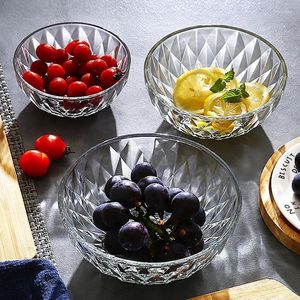 Teller, Salatschüssel, transparentes Glas, Obst, Dessert, großer verdickter Teller, Haushaltsnetz, rotes Set