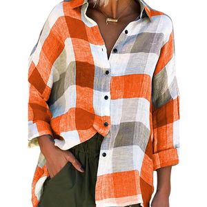 Womens Blouses Shirts Plaid Blouse est Fashion Checkered Casual Long Sleeve Shirt Singlebreasted Woman Female Lady Buttons Top Clothing Plus Size 230214