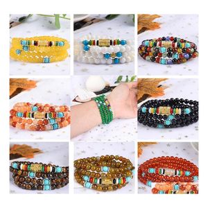 Beaded Strands Natural Agate Beaded Bracelet Mtilayer Gem Reiki Exquisite Beautif Stretch Rosary Prayer Jewellery Drop Delivery Jew Dhqbz