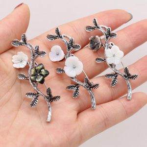 Charms Natural Shell White Black Stone Alloy Flower Pendant Brooch For Jewelry Making DIY Necklace Earring Accessories Gift Party Decor