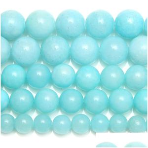 Crystal 8mm Stone Natural Aqua Amazonite Round Rould Loose 1 Strand 6 8 10 mm size for Jewelry Making Drop Deliver