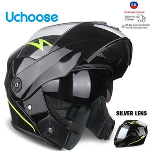 Cykelhjälmar Uchoose Unisex Motorcykelhjälmcertifiering Dubbel lins Tvärsnitt Hjälm Säkerhet Modulär Flip Helm Helm med J230213
