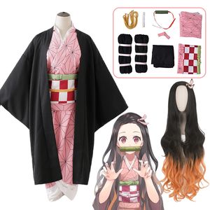 Theme Costume Anime Demon Slayer Nezuko Cosplay Kimono Kimetsu No Yaiba Kamado Nezuko Costume Womens Girls Kimono Uniform Halloween Clothes 230214