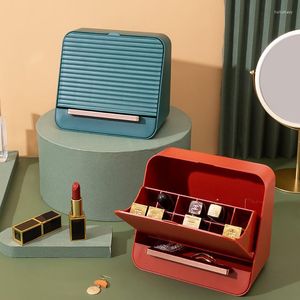 Aufbewahrungsboxen 12 Gitter Kosmetische Lippenstiftbox Staubdichter Desktop-Make-up-Organizer für mit Deckel Schmuckhalter