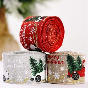 Juldekorationer 1 Rollband Wreath Bows Diy Fabric Swirl Burrap med Wired Edge Tree Gift