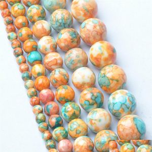 Turquoise 8Mm Natural Yellow Blue Rainbow Stones Round Spacer Loose Beads For Necklace Bracelet Charms Jewelry 4Mm 6Mm 10Mm Dhgarden Dh0Jp