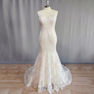Party Dresses DIDEYTTAWL Spring 2023 Mermaid Style Wedding Dress Trumpet Luxury Lace Robe De Sheer Straps Crystals Beaded Bridal Gowns 230214