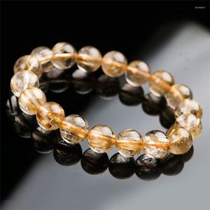 Strand 11mm Genuine Natural Titanium Rutilated Quartz Crystal Clear Round Beads Jewelry Women Stretch Bracelet