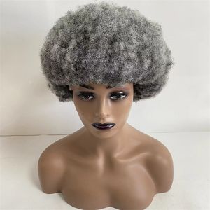 Brazilian Virgin Human Hair Piece 1b/Grey 4mm Afro Kinky Curl Full Lace Wig for Black Men