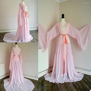 Abito da damigella d'onore in morbido chiffon da donna pigiameria camicie da notte a maniche lunghe su misura con fascia da notte per feste