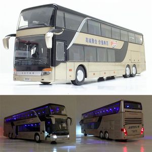 Diecast Model car Sale High quality 1 32 alloy pull back bus model high imitation Double sightseeing bus flash toy vehicle 230211