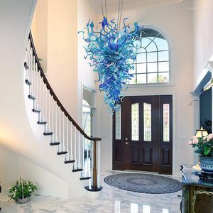 Chandeliers European Style Ocean Blue Chandelier Light Fixture LED Large Lighting Customer-made Blown Glass Staircase