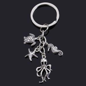 Chave an￩is Octopus Women Keychain Seahorse Turtle Sea Animal Chain Chain J￳ias Moda Bolsa de Carro