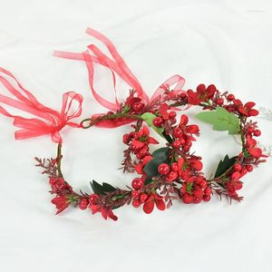 Dekorative Blumen Hochzeit Weihnachten Kopf Kranz Haarschmuck Simulation Stirnband Rote Beere Blume Haarband Kopfbedeckung Girlande für Frauen