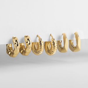 3 paar Kreative Gold Farbe Geometrische Unregelmäßige Gehämmerte Ohrringe Vintage Twisted Kubanischen Kette Hoop Ohrring Set für Frauen Schmuck