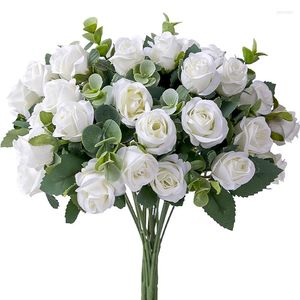 Decorative Flowers 10 Heads Artificial Rose Wedding Home DIY Decor High Quality Big Bouquet Foam Accessories Craft White Fake Flower