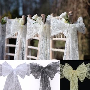 SASHES 10st White Chair Modern Lace Bow Tie Band för Wedding Table Runner Decoration Party Banket Supplies 18x275cm 230213
